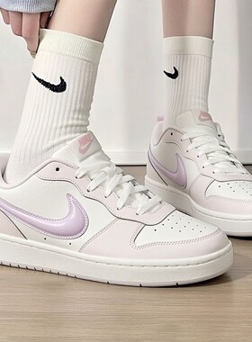 耐克女鞋26春新款大童鞋COURT立体白紫色大勾休闲板鞋IQ9796-151