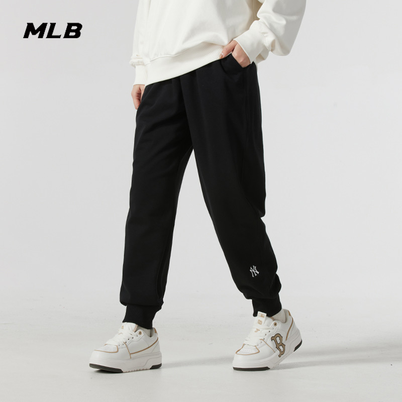 MLB官方针织男女裤子2025冬季新款黑色运动裤宽松卫裤3APTB0151