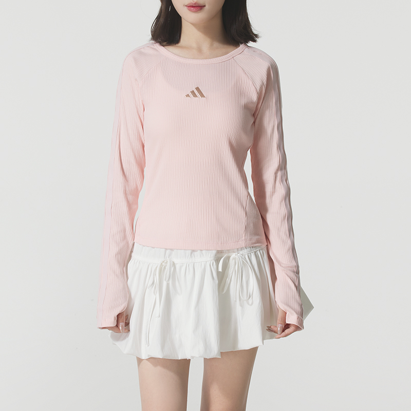 Adidas阿迪达斯粉色长袖T恤官方女装2025秋季新款运动服套头衫