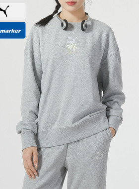 PUMA彪马灰色卫衣女装新款圆领印花套头衫宽松运动服长袖626808