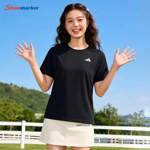 阿迪达斯T恤女装2026新款秋季运动服健身训练圆领透气短袖KU8737