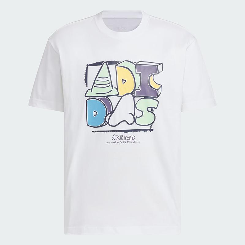 Adidas阿迪达斯男装2025夏季新款运动服白色印花T恤透气短袖半袖