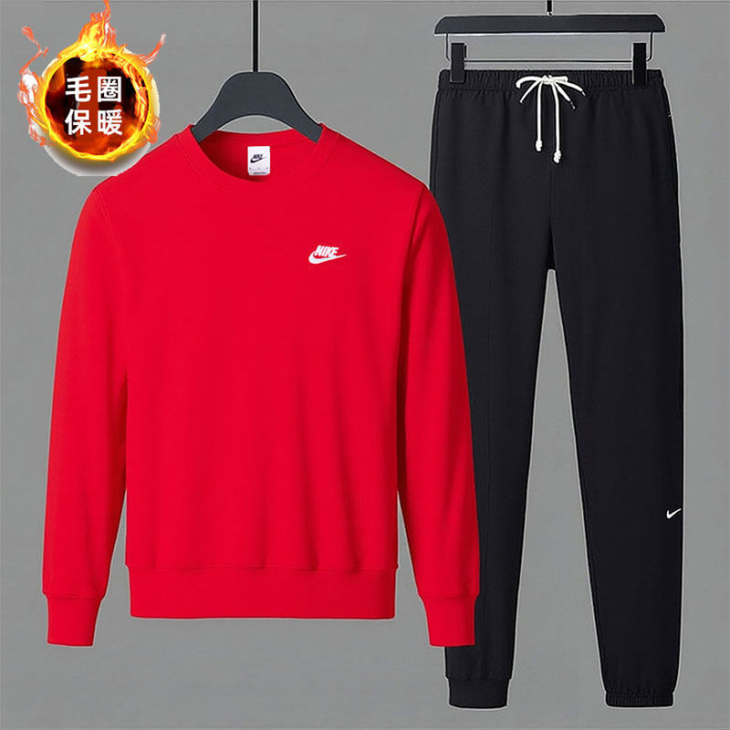 nike套装两件套男子冬季新款休闲运动套装本命年红色卫衣卫裤长裤