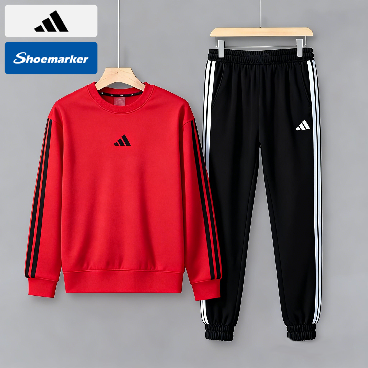 阿迪达斯Adidas新年红色套装2026春新年款时尚圆领卫衣长袖