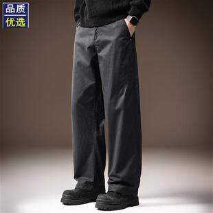 秋冬加绒纯色简约宽松直筒阔腿长裤 休闲裤 男 复古纯棉男士 高端美式