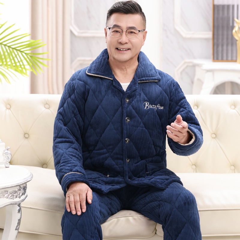 加厚加绒男士冬季家居服套装