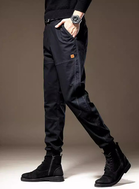 欧端工装休闲裤男春季新款潮牌宽松大码束脚黑色户外长裤子男