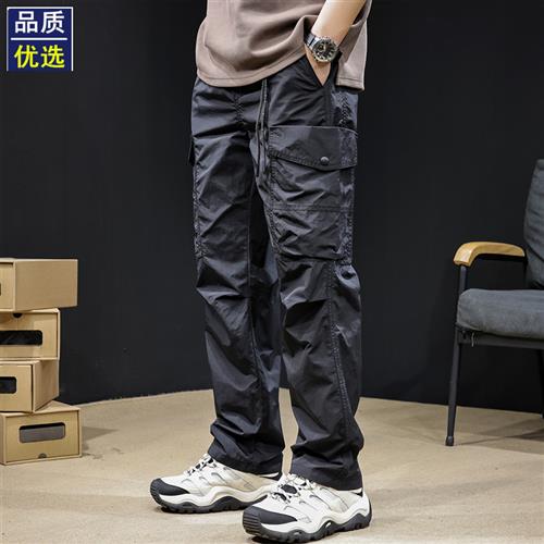 速干冰丝工装裤男薄款潮牌大码薄款裤子夏季2025新款直筒休闲男裤