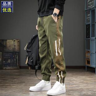 运动条纹卫裤 2026新款 男春秋字母印花拼接束脚长裤 休闲裤 纯棉工装