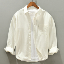 男士 春秋季 夹克日系休闲潮流宽松白色高级感衬衣外套 纯色全棉衬衫