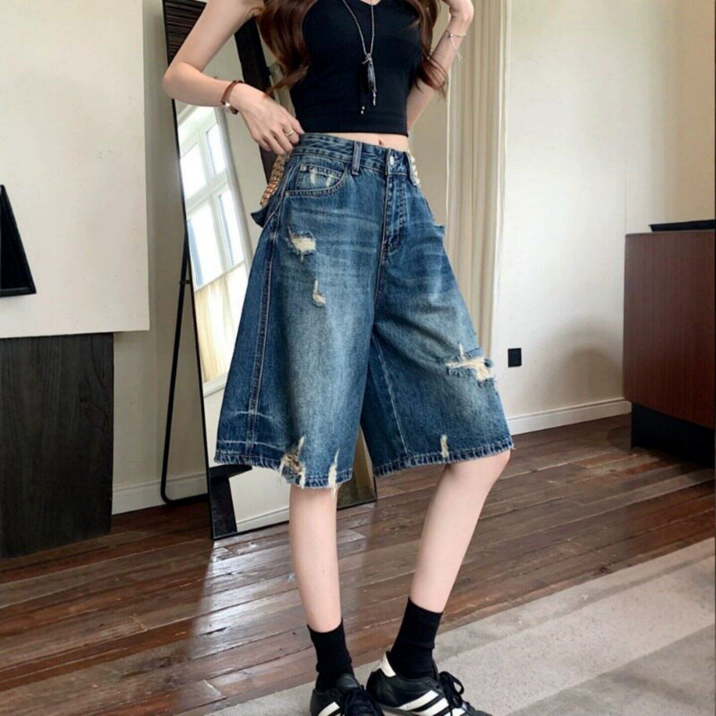 大码胖mm2026新款五分裤牛仔裤女