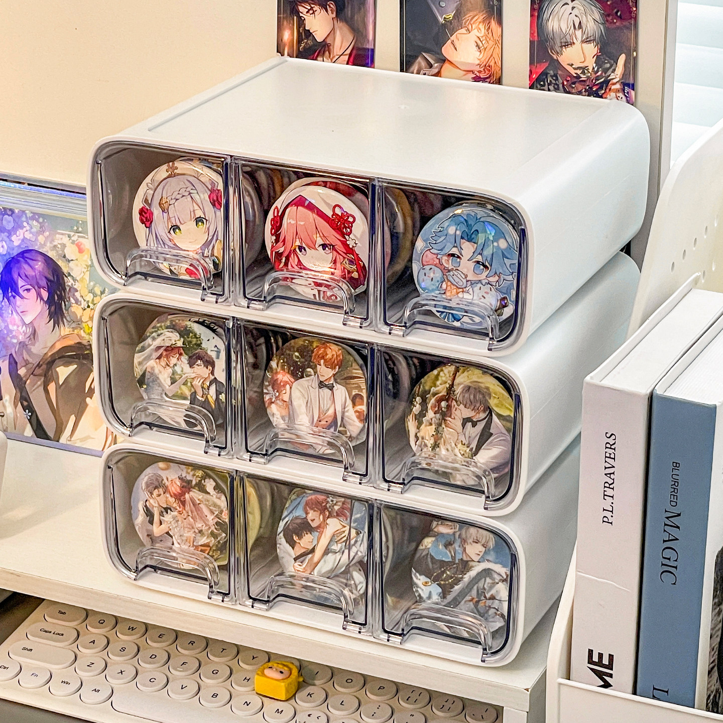 吧唧收纳盒分格抽屉式谷子展示盒