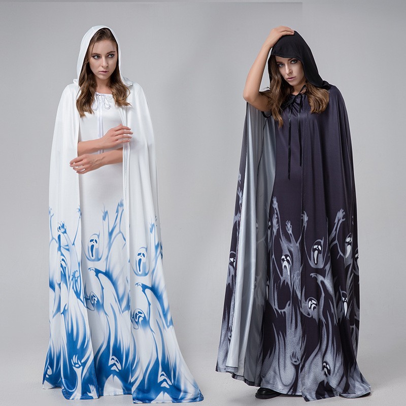 外贸新款欧美女士万圣节cos衣服白色骷髅鬼新娘角色扮演服装套装