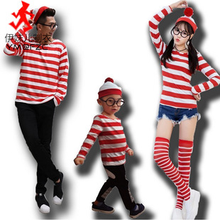 聪明的沃里 Where's Wally英国动漫人物cosplay服饰 万圣节亲子装