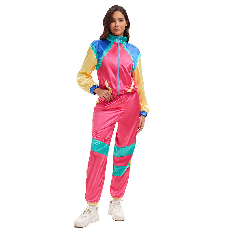 外贸新款女70年代狂欢节迪斯科服装嬉皮士舞会嘻哈舞台表演服套装