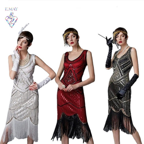 1920复古亮片S-4XL晚礼服礼服裙流苏连衣裙亚马逊爆款宴会盖茨比
