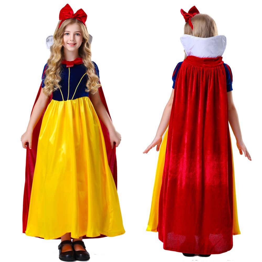 外贸万圣节白雪公主童话故事cosplay儿童带披风连衣裙舞台表演服