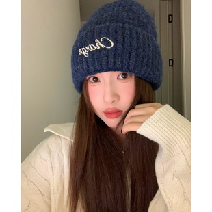 Carrier 显白深蓝色～韩国change针织帽子情侣冬季保暖百搭毛线帽