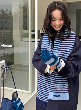 冬季新品～韩国m•eret款拼色条纹软糯围巾女氛围感保暖针织围脖