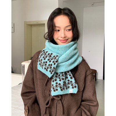 Carrier 枝头梅花～韩国小众设计师款针织围巾女秋冬百搭保暖围脖