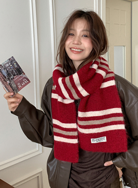 氛围感条纹～韩国m•eret撞色软糯针织围巾秋冬保暖防寒护颈围脖