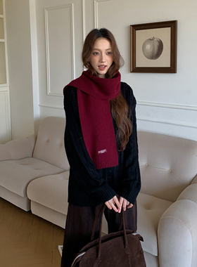 100%绵羊毛～韩国m•eret厚实简约针织围巾冬季亲肤软糯保暖围脖