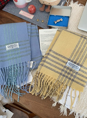 Carrier 韩国美娜同款100%羊毛wool围巾复古保暖百搭格子流苏围脖