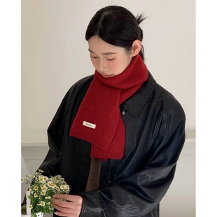 Carrier 韩国彩点100%绵羊毛针织围巾男女冬季纯色学生情侣围脖潮
