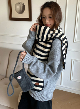 Carrier 韩国代购款软糯锁边条纹围巾女冬季亲肤百搭保暖学生围脖