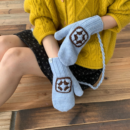 手工编织雪花～韩系绑带针织全包手套女冬季保暖可触屏氛围感百搭