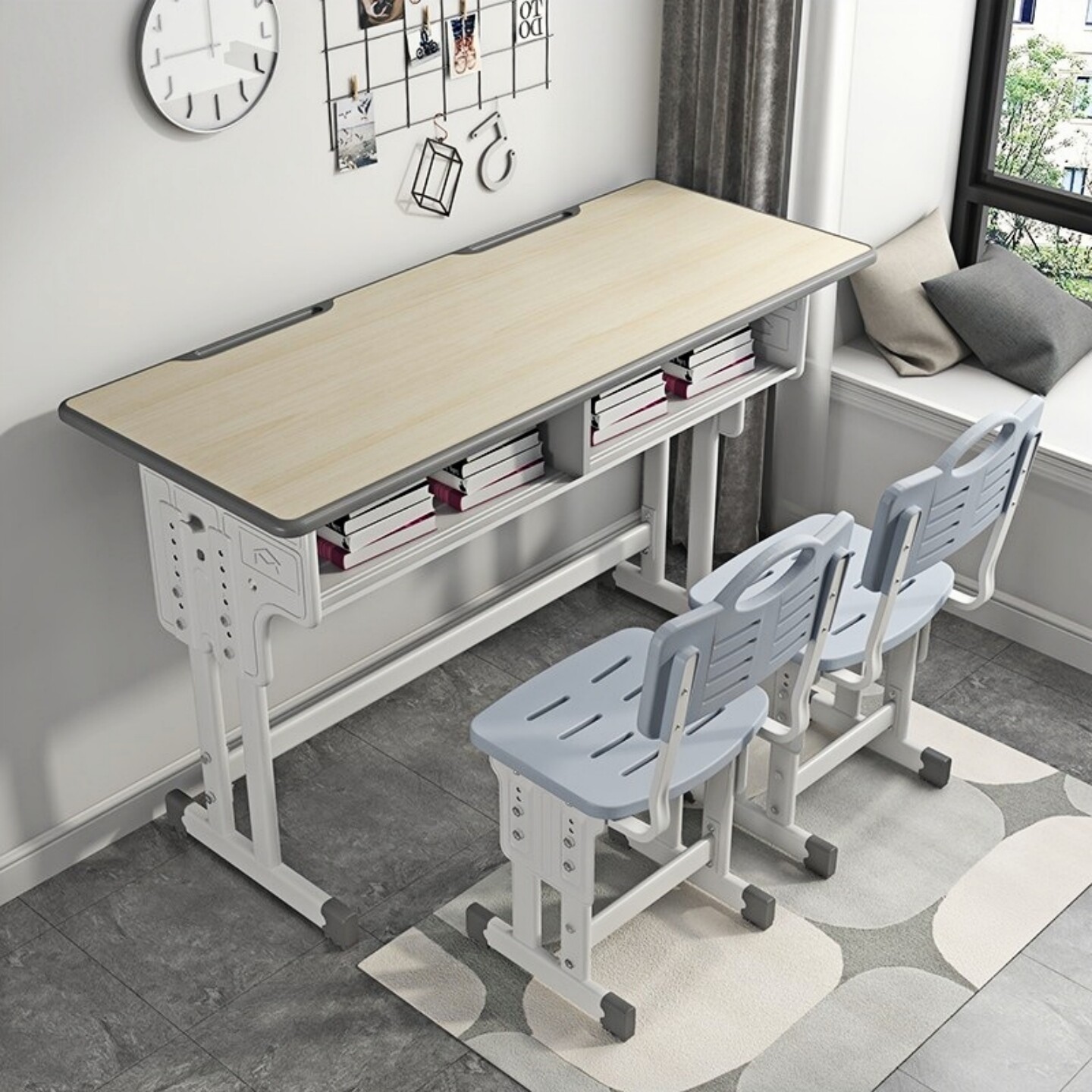 双人儿童课桌椅中小学生学习桌学校培训辅导班升降书桌家用写字桌