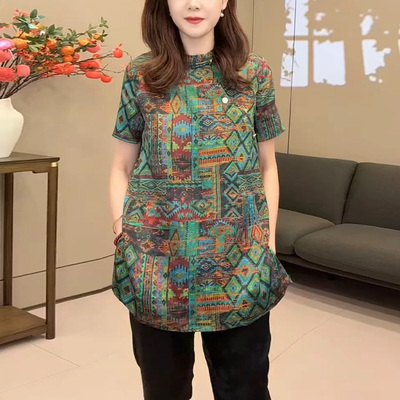 新中式国风印花短袖衬衫女夏新款