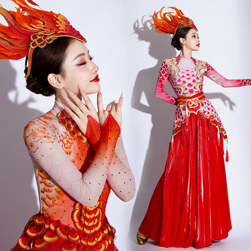 开场舞大摆裙演出服中国风打鼓服龙女歌伴舞长裙龙吟九州舞蹈服装