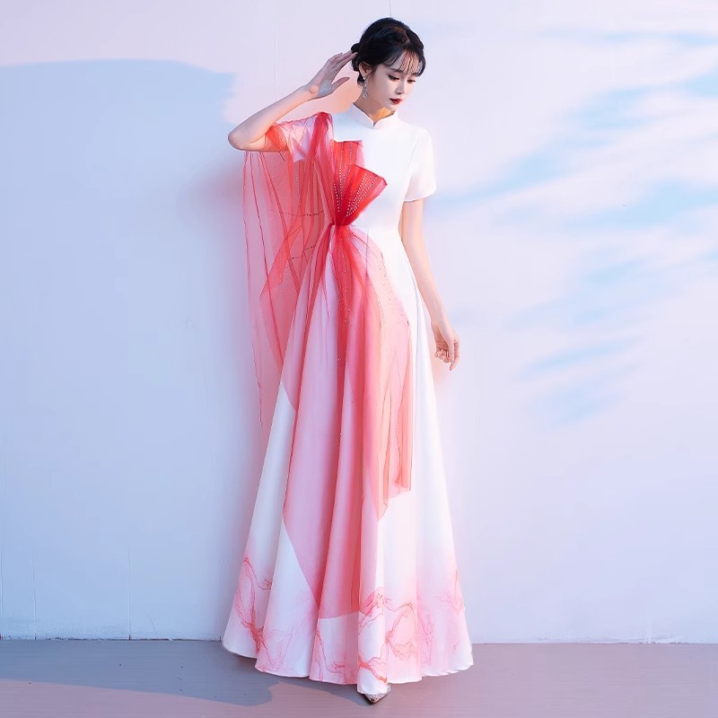 满江红男女款大合唱团演出服学生唱红歌长裙成人诗朗诵舞台表演服