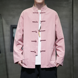 中国风男装棉麻长袖衬衫男秋季改良汉服新中式唐装盘扣上衣外套潮