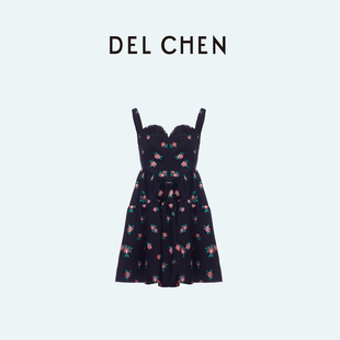 法式 DELCHEN 山茶花系列 复古吊带裙 2023FW DCDL9563