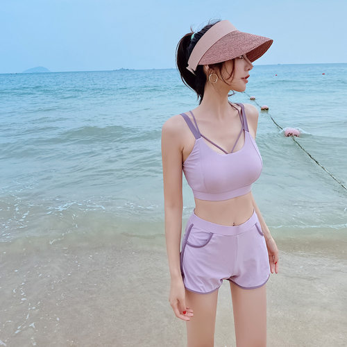 2024新款游泳衣女四件套比基尼分体运动学生遮肚显瘦保守韩国温泉