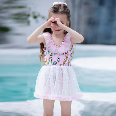 儿童泳衣女孩女童2025新款连体裙式保守时尚中大童泡温泉泳衣