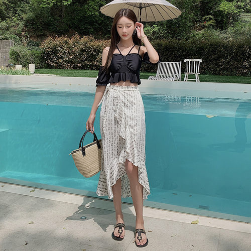 情侣泳衣女三件套分体裙式比基尼遮肚显瘦度假性感聚拢仙女范泳衣