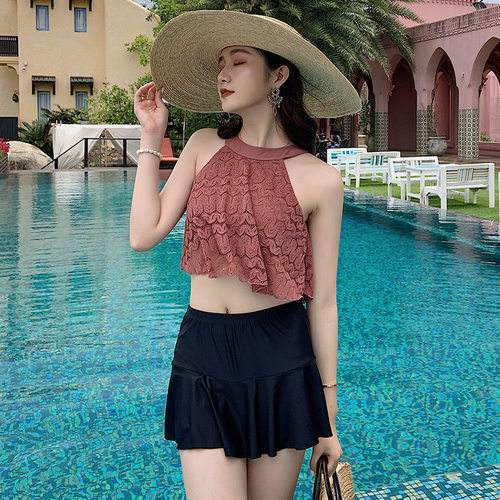 2024新款游泳衣女分体两件套保守裙式遮肚小胸聚拢ins风温泉泳装