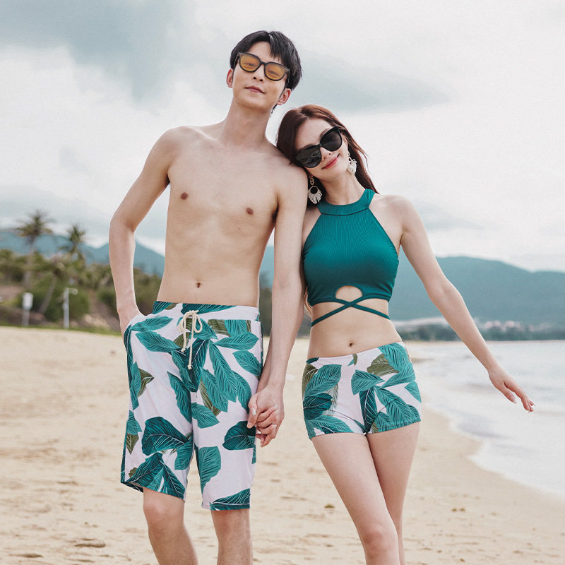 情侣泳衣女夏比基尼三件套聚拢遮肚显瘦保守仙女范温泉度假游泳装