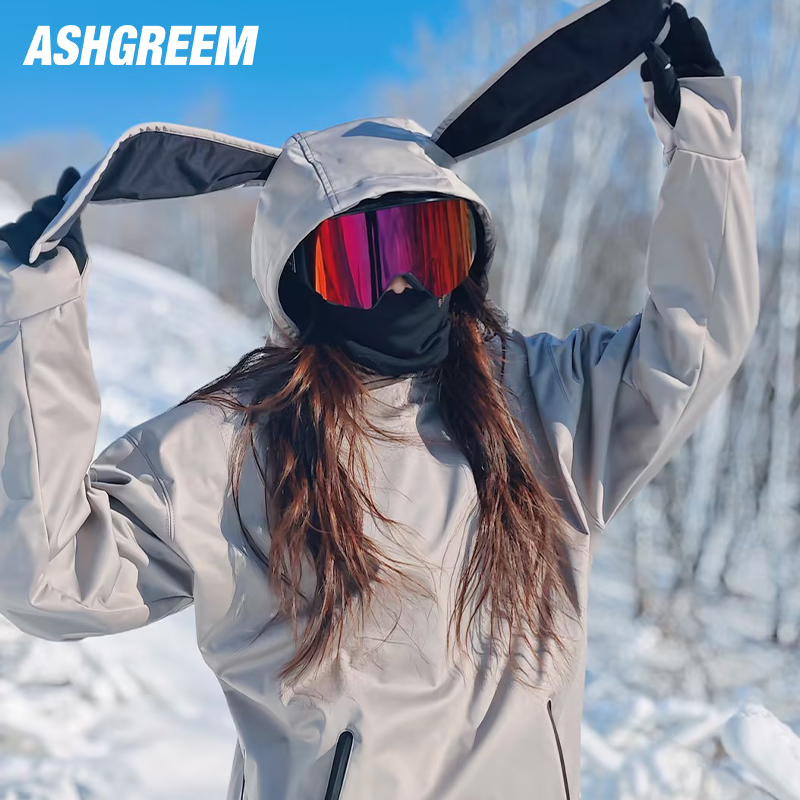 ASHGREEM2024新款户外滑雪服兔耳朵男女滑雪卫衣专业防水透气加绒