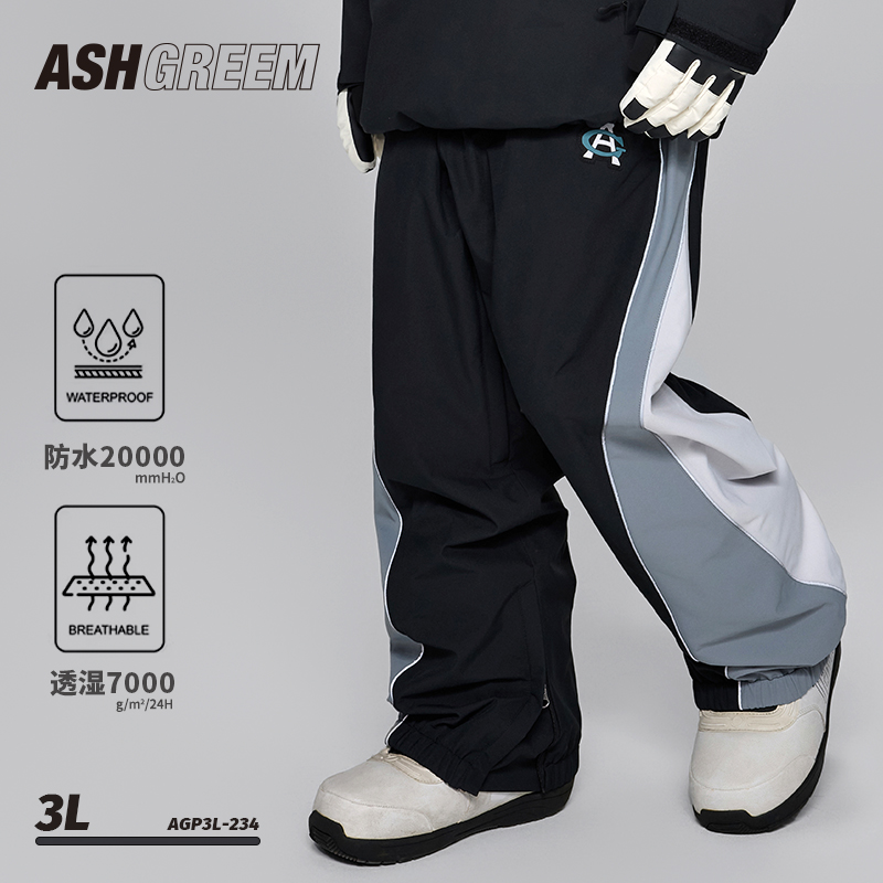 ASHGREEM单板滑雪裤女款防水全压胶3L宽松防风户外保暖裤子宽松男