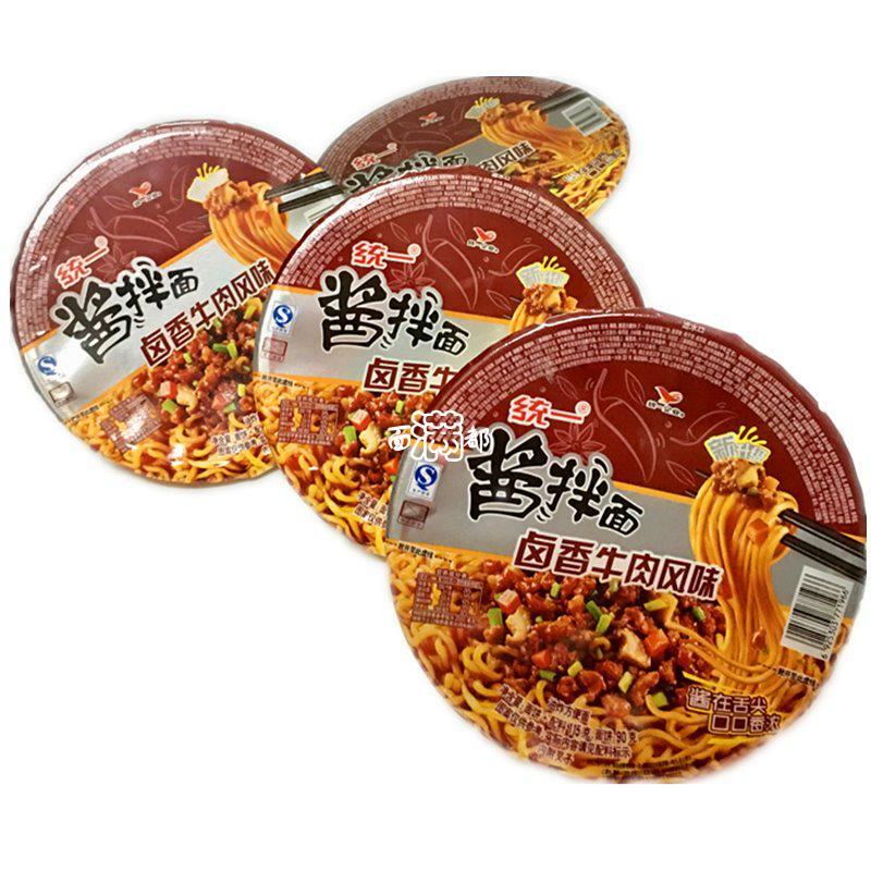 包邮统一酱拌面卤香牛肉风味碗面整箱12盒装方便面条拌面泡面捞面