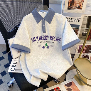 新款2026polo短袖夏季拼接翻领大码上衣格子宽松学院T恤洋气修身