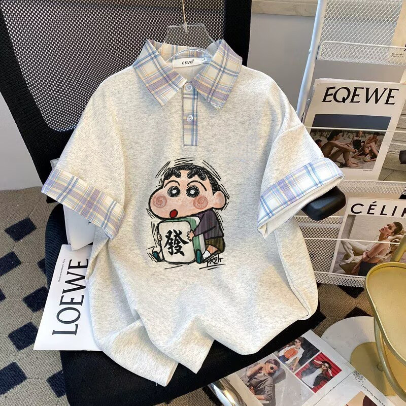 超大码300斤夏季新款格纹polo衫短袖t恤女学院风设计感多巴胺上衣