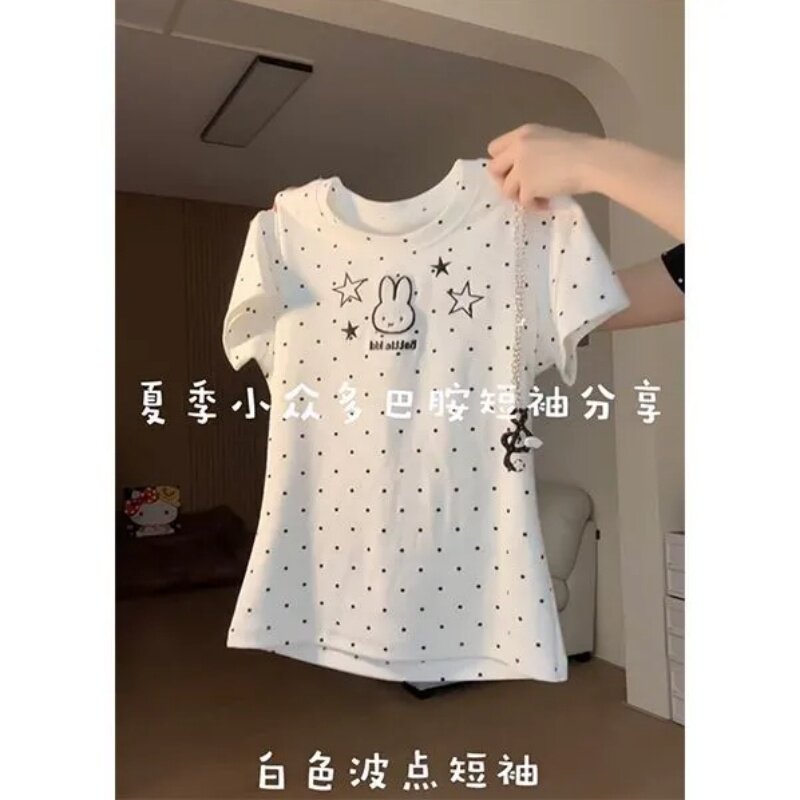 休闲日常夏季体恤潮流兔子图案韩系学院风小个子女生韩式套头短袖