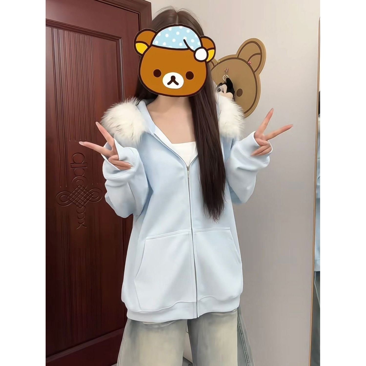 美式复古高街毛领连帽卫衣外套女春秋2026新款秋冬加厚韩系慵懒风