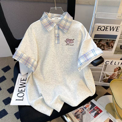 夏季polo衫翻领新款短袖T恤女宽松学院小众休闲oversize百搭上衣