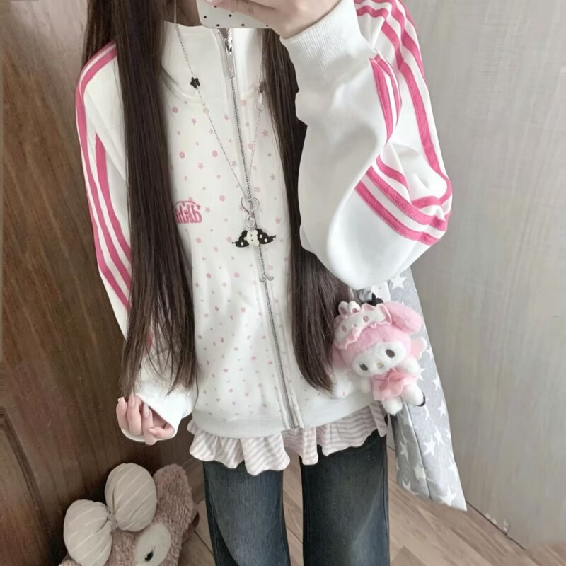 慵懒风满印立领拉链卫衣女生春秋季美式小众休闲百搭宽松新款上衣
